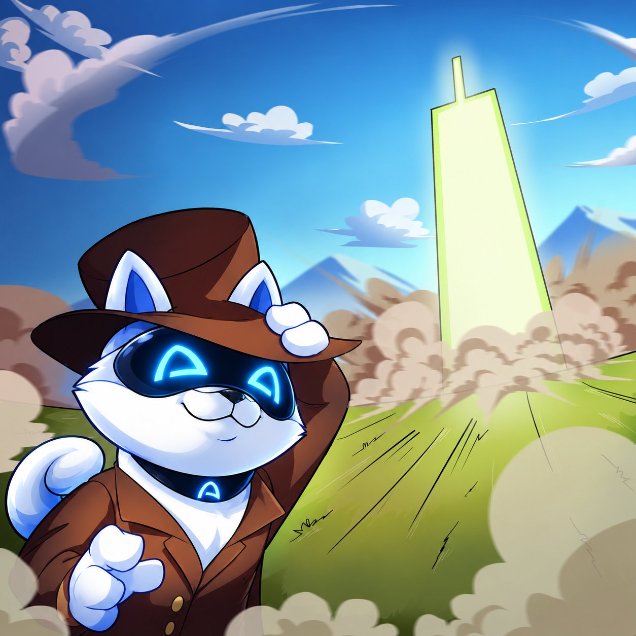 Arc Inu wizard beside a towering green candle